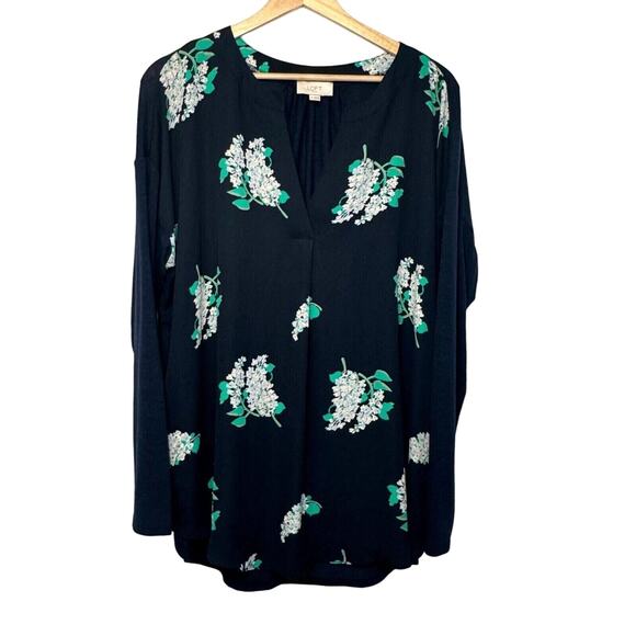 LOFT Outlet Navy Floral Long Sleeve Blouse – Size XL - Picture 1 of 4